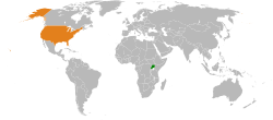 Map indicating locations of Uganda and USA