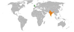 Map indicating locations of UK and India