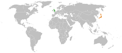 United KingdomとJapanの位置を示した地図