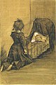 Meisje geknield bij een wieg, (Maria en Willem), maart 1883, tekening (potlood, houtskool, gehoogd met wit), Van Gogh Museum, Amsterdam (F1024)
