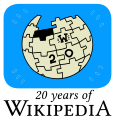 Propozycja 2 Rysunkowe logo Wikipedii, podpisane "20 lat Wikipedii"