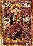 在加洛林王朝时期艺术戈德斯卡尔克福音书內，基督畫像旁的橫列「XPS」