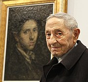 Diante do seu autorretrato, durante a preparación da súa exposición na Casa da Parra no ano 2011.