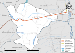 Carte en couleur présentant le réseau hydrographique de la commune