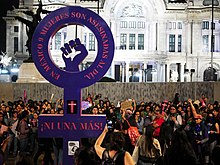 Protest on International Day for the Elimination of Violence against Women 2019 in Mexico City Antimonumenta- Ni una mas and protesters.jpg