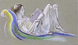 アーサー・ボーウェン・デービス: Reclining Woman, 1911, Zeichnung, Pastell auf grauem Papier