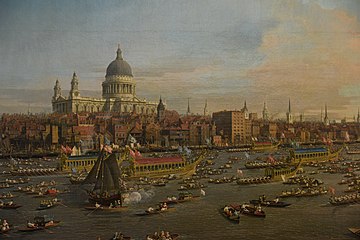 La City di Londra dal fiume Tamigi con la cattedrale di San Paolo Canaletto (1748). La composizione pittorica della Cattedrale di San Paolo e delle "chiese della città" è chiaramente visibile.