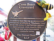 Plaque on the gates, funded by Southwark Council Cross Bones Graveyard-0052.JPG