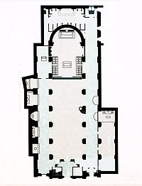 Plan of the church; Apse and choir to north, at top, and nave and portal below