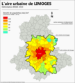 Densité de population des communes de l'aire urbaine de Limoges en 2010