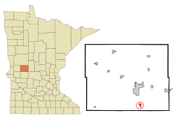 福拉達在道格拉斯縣及明尼蘇達州的位置（以紅色標示）
