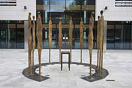 The Proclamation Statue by Rowan Gillespie, 2008 across the road from the main entrance to Kilmainham Jail. It commemorates the 14 leaders of the 1916 uprising executed at Kilmainham.