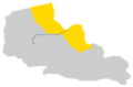 Карта, що показує розташування Французької Фландрії в межах Нор-Па-де-Кале, розділеного навпіл річкою Ліс. На півночі від нього розташований Французький Вестгук[en], а на півдні — Лілль