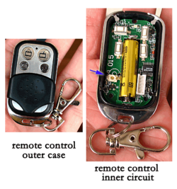 The exterior and interior layout of the remote control for a garage door opener Garage-door-opener-remote-control.png