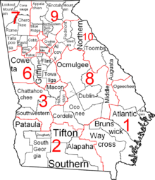 Map of Georgia judicial districts and circuits Georgia judicial districts and circuits map.png