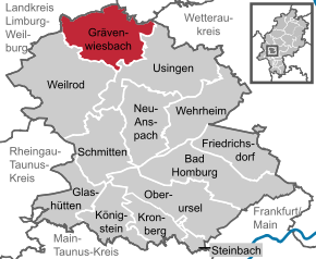 Poziția Grävenwiesbach pe harta districtului Hochtaunuskreis