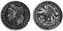 A pattern coin depicting a left-facing woman on the obverse and an eagle on the reverse