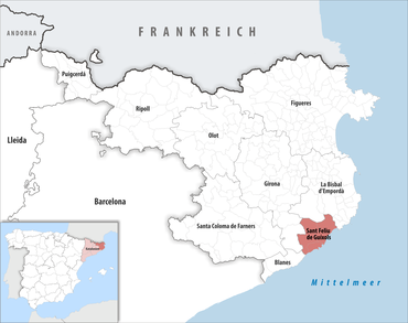 Die Lage des Gerichtsbezirk Sant Feliu de Guíxols in der Provinz Girona