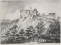 Le château de Montaigle, selon une lithographie de Prosper de la Barrière (1822).