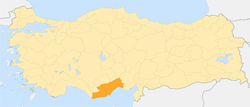 Разположение на Мерсин в Турция