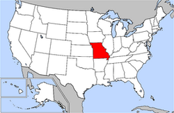 Harta Statelor Unite cu statul Missouri indicat