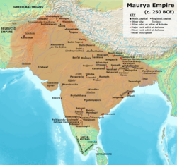 Maximum extent of the Maurya Empire, as shown by the location of Ashoka's inscriptions, and visualized by historians: Vincent Arthur Smith; R. C. Majumdar; and historical geographer Joseph E. Schwartzberg.