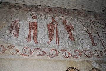 Målning i kyrkans kor från 1200-talet. Motiv: "Kristi intåg i Jerusalem".