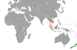 Map indicating location of New Zealand and Thailand