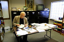 Joe Nickell, Research Fellow at the Committee for Skeptical Inquiry, in office. Amherst, New York, 2013. Nickell in office.jpg