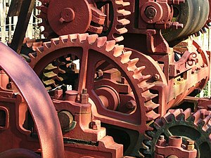 Hard determinists believe people are like highly complex clocks, in that they are molecular machines Rock crusher gears.jpg