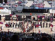 The Muncie Southside High School Spirit of South Marching Band performs at the Preliminary contest at the Indiana State Fair Band Day Competition in 2010. SOS2010.JPG