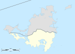 Mapa konturowa Sint Maarten, na dole nieco na prawo znajduje się punkt z opisem „Philipsburg”