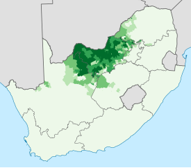 Tswanaa äidinkielenään puhuvien osuus Etelä-Afrikassa vuoden 2011 väestönlaskennassa.