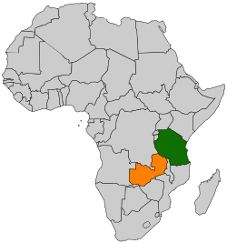 Карта с указанием местоположения Танзании и Замбии