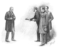 Blessington, Trevelyan, Watson a Holmes. (1893, Sidney Paget, The Strand Magazine)