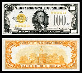 Tờ tiền $100 Series 1934 bản vị vàng.