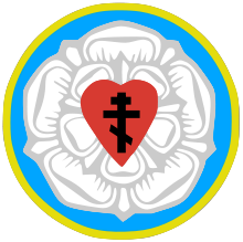 The Luther Rose as used by the Ukrainian Lutheran Church, which is a part of the Byzantine Rite Lutheranism. Ukrlc logo.svg