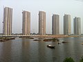 Residential buildings across the Meijiang West Road, view from a lake in Meijiang Park, 2011