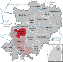 Elhelyezkedése Baden-Württemberg térképén