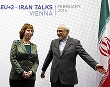 Ashton and Iranian foreign minister Javad Zarif, the first round of Comprehensive agreement on Iranian nuclear programme, February 2014 2014-02-18 Irankonferenz (12610684674).jpg