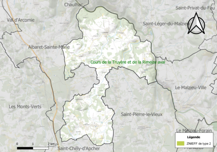 Carte de la ZNIEFF de type 2 sur la commune.