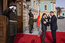 President of Poland Andrzej Duda during his visit in Kyiv twelve hours before the invasion (23 February 2022) Andrzej Duda i Wolodymyr Zelenski w Kijowie 23.02.2022.jpg