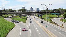 Autoroute 5 looking north at exit 1, directly north of the MacDonald-Cartier bridge in Gatineau