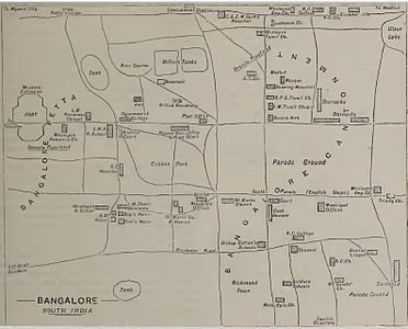 Bangalore, South India, 1898, Rough Map by Rev. T E Slater of LMS showing the location of the London Mission Canarese Chapel[25]