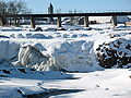 The Big Sioux Falls almost completely frozen over.