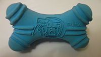 Blue bone-shaped toy manufactured in China
