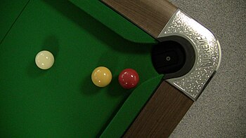 English: A British standard pool table, showin...