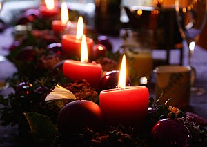 christmas candles on the morning table