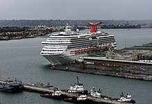 Carnival Splendor moored at the 10th Ave terminal for repairs in San Diego, California