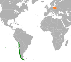 Карта с указанием местоположения Чили и Польши